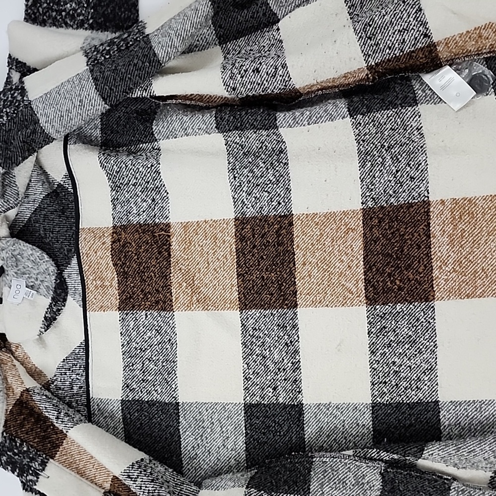 Plaid Women's Jacket - Black, White, Tan - Picture 11 of 16